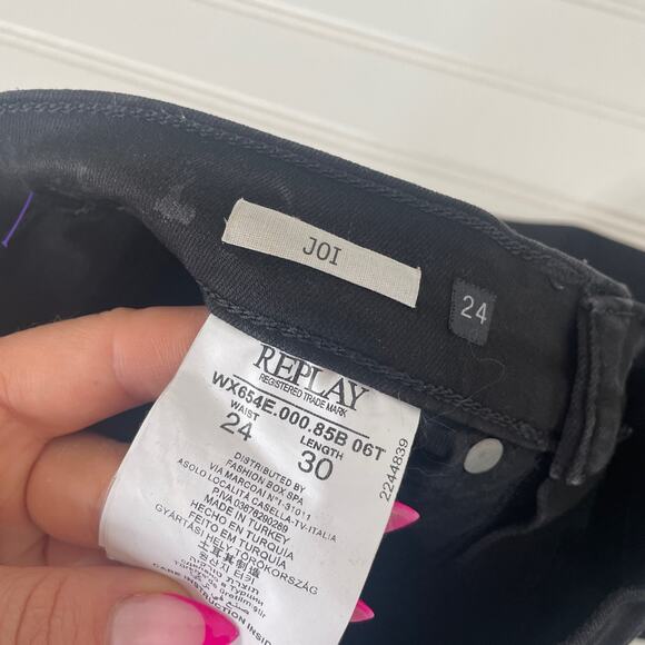 Replay Women’s Joi Black Distressed Ripped Knee Skinny Jeans Size 24 Mid Rise - Picture 11 of 12